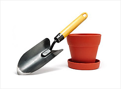 Wooden Handle Shovel, and Pot